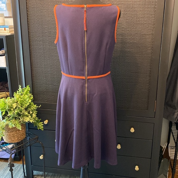 LOFT Navy w Burnt Orange Piping Flared Dress - Picture 3 of 8